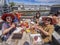 Chinese tourists eating lobster