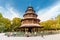 Chinese tower in the English garden is a famous beer court in Munich. The concept of the