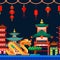 Chinese town seamless horizontal background. Travel to China vector flat illustration. Night Asian cityscape