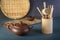 Chinese traditional clay teapot and tea ceremony items on table