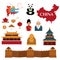 Chinese traditional culture lanterns and objects vector illustration.