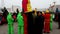 The Chinese traditional Shehuo-The percussion band and the actors walking on stilts in Yu County