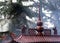 Chinese traditional temple\\\'s exquisitely carved incense burner in clear daylight.