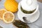 Chinese tureen green tea and sour lemon