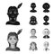Chinese, ukrainian, russian, eskimo. Human race set collection icons in black,monochrom style vector symbol stock