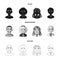 Chinese, ukrainian, russian, eskimo. Human race set collection icons in black,monochrome,outline style vector symbol