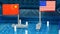 Chinese and US navy naval warships with national flags on a battleship game board