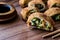 Chinese Vegetable Egg Rolls / Borek with soy soya sauce and chopsticks