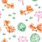 Chinese Watercolor Painting Goldfish Seamless Pattern