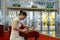 Chinese woman playing zither in exhibition