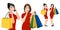 Chinese women in cheongsam dress holding shopping bags cartoon. Chinese new year sale concept vector