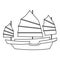 Chinese wooden sailing ship icon, outline style