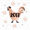Chinese year of rooster 2017. Cock, symbol of New Year 2017. Hand drawn illustration for calendar, greeting card.