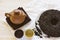 Chinese Yixing clay tea set with teapot and cups to try new open