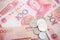 Chinese yuan renminbi banknotes and coins.