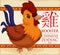 Chinese Zodiac Animal: Rooster with Colorful Feathers, Vector Illustration