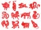 Chinese zodiac horoscope red papercut animals