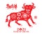 Chinese Zodiac Sign Year of Ox, red paper cut ox.