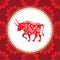 Chinese zodiac symbol of the year of the bull. Red bull with white ornament. The symbol of the eastern horoscope.