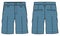 Chino sartorial Shorts design flat sketch vector illustration, denim casual shorts concept with front and back view, printed