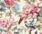 Chinoiserie blossom with birds wallpaper seamless pattern.