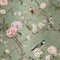 chinoiserie peony blossom with birds wallpaper seamless pattern