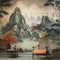chinoiserie wallpaper art with mural mountain painting in the 3d living room design