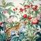 chinoiserie wallpaper art with tropical forest, tiger and fancy botanical, watercolor, French toile pattern