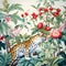 chinoiserie wallpaper art with tropical forest, tiger and fancy botanical, watercolor, French toile pattern