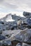 Chinstrap penguin climbing over rocks