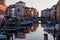 Chioggia - Seagull with scenic view of canal Vena after sunset in charming town of Chioggia