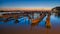 Chioggia, Venice, Italy: night landscape of the bay with poles f