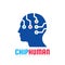 Chip human head - vector logo template concept illustration. Future technology creative sign. People tech network icon.