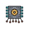 Chip, motherboard, contacts, circuit board flat color icon.