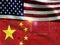 Chip shortage and US-China trade conflict. Global chip shortage crisis and China-United States trade war concept. China flag and