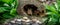 Chipmunk panorama inside a hollow log