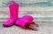 Chipmunk in pink  rain boots
