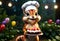 Chipmunk wearing chef hat, holding birthday cake. Generative AI