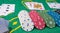 Chips for casino or pile of gambling tokens. Volumetric heap of money or cash for games like poker, card and blackjack, roulette.