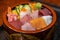 Chirashizushi is known as scattered sushi and is served on bowls with colorful toppings