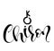 Chiron - astrological symbol and hand drawn lettering. Black vector illustration isolated on white background