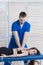 The chiropractor diagnoses the patient. The doctor makes the diagnosis of the woman tone of spinal muscles