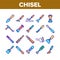 Chisel Carpentry Tool Collection Icons Set Vector