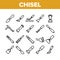 Chisel Carpentry Tool Collection Icons Set Vector
