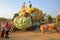 CHITTORGARH, RAJASTHAN, INDIA - DECEMBER 13, 2017: Farmers loading corn stover on a truck in the countryside around Chittorgarh