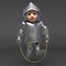 Chivalrous knight in plate metal armour plays with skipping rope, 3d illustration