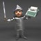 Chivalrous medieval knight in armour prepares to write a novel, 3d illustration