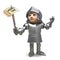 Chivalrous medieval knight pierces a ticket with his sword, 3d illustration