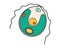 Chlamydomonas proteus science icon with nucleus, vacuole, contractile. Biology education laboratory cartoon protozoa