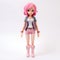 Chloe: A Stylistic Manga Doll With Pink Hair And White Jeans